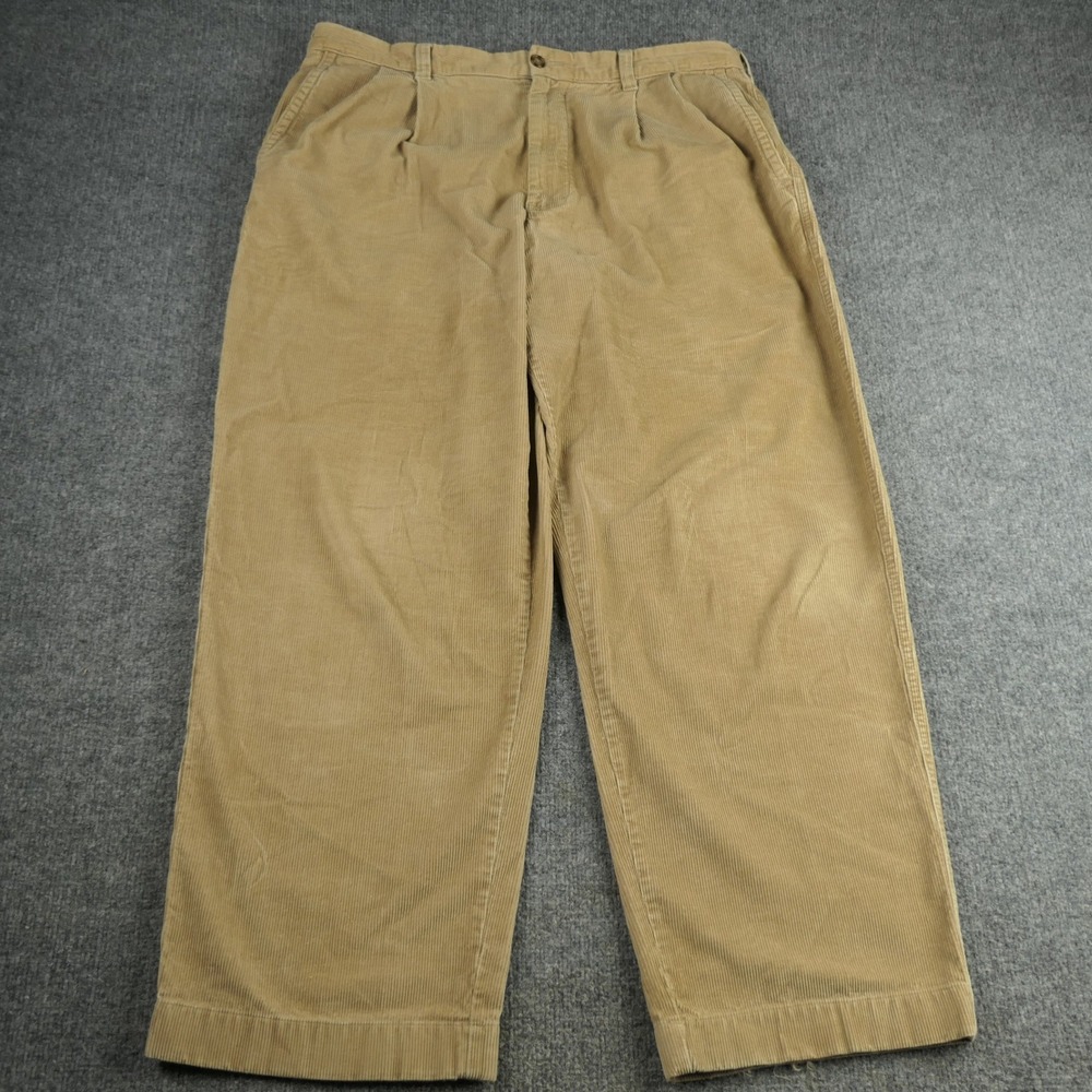 LL Bean Corduroy Pants Mens 38x32 Double L Natural Fit Pleated Tan Baggy Casual
